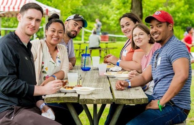 staff at picnic table